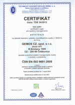 Certificate ČSN ISO 9001 granted to GEMOS CZ company 